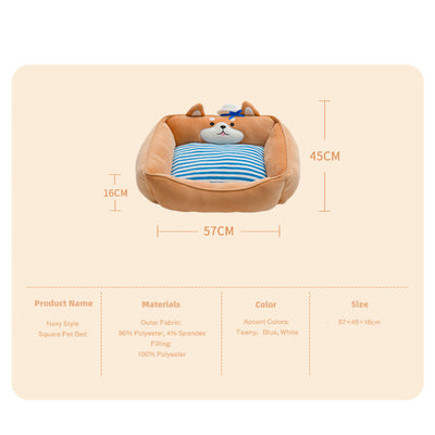 Navy Style Square Pet Bed