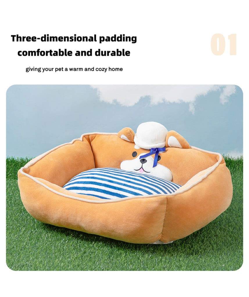 Navy Style Square Pet Bed
