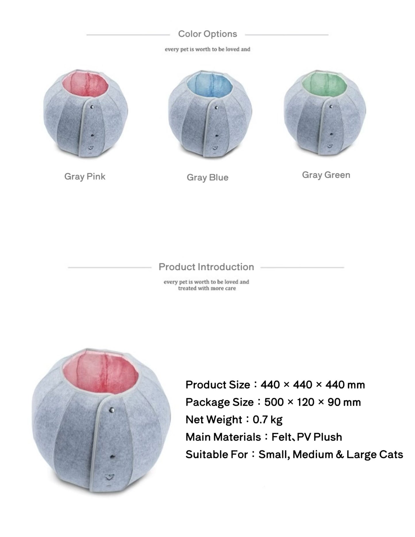 K.1 D.Ball Cat Bed Fun Nest Foldable Transformable Washable Scratch Resistant Cat Cave