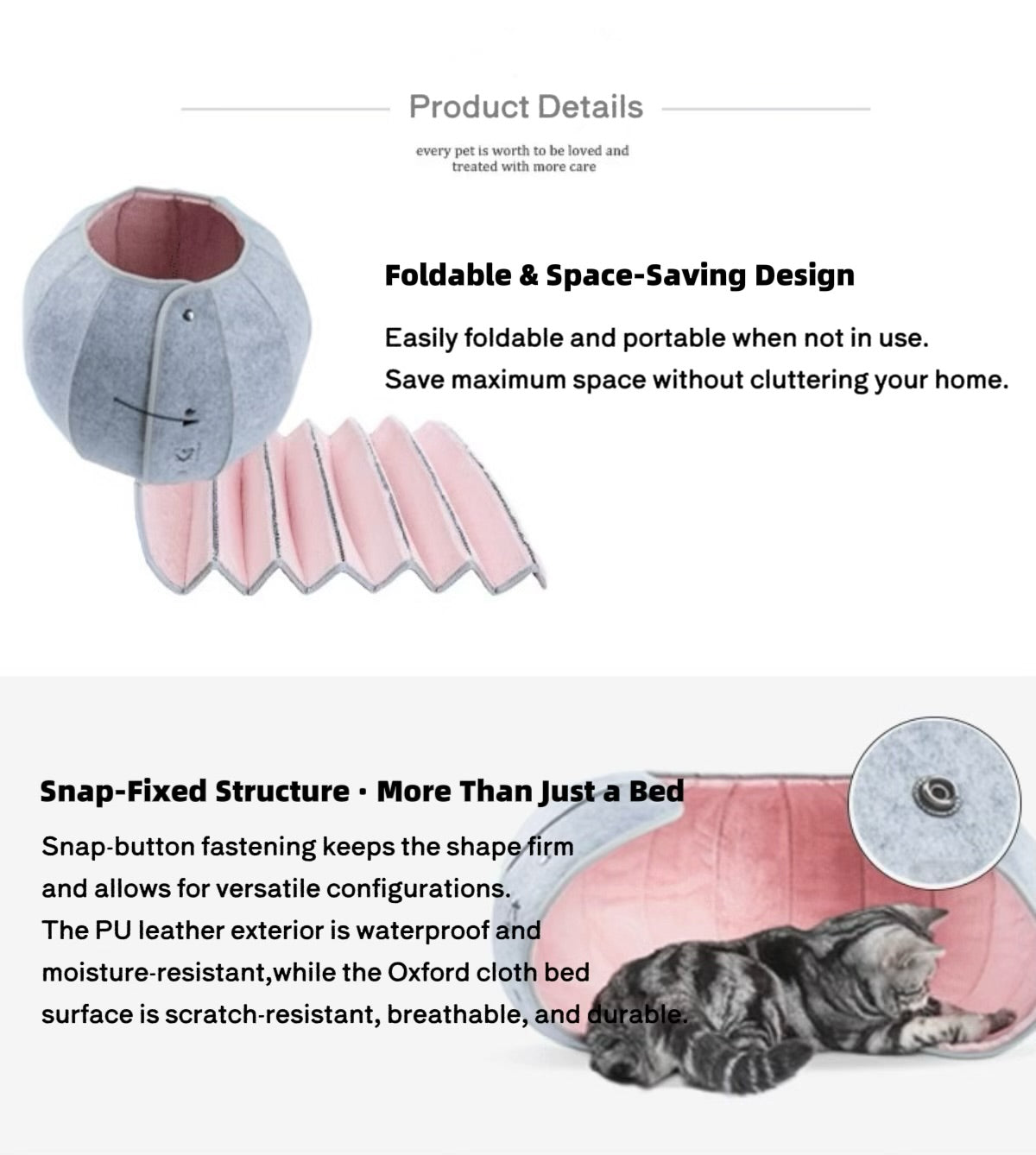 K.1 D.Ball Cat Bed Fun Nest Foldable Transformable Washable Scratch Resistant Cat Cave