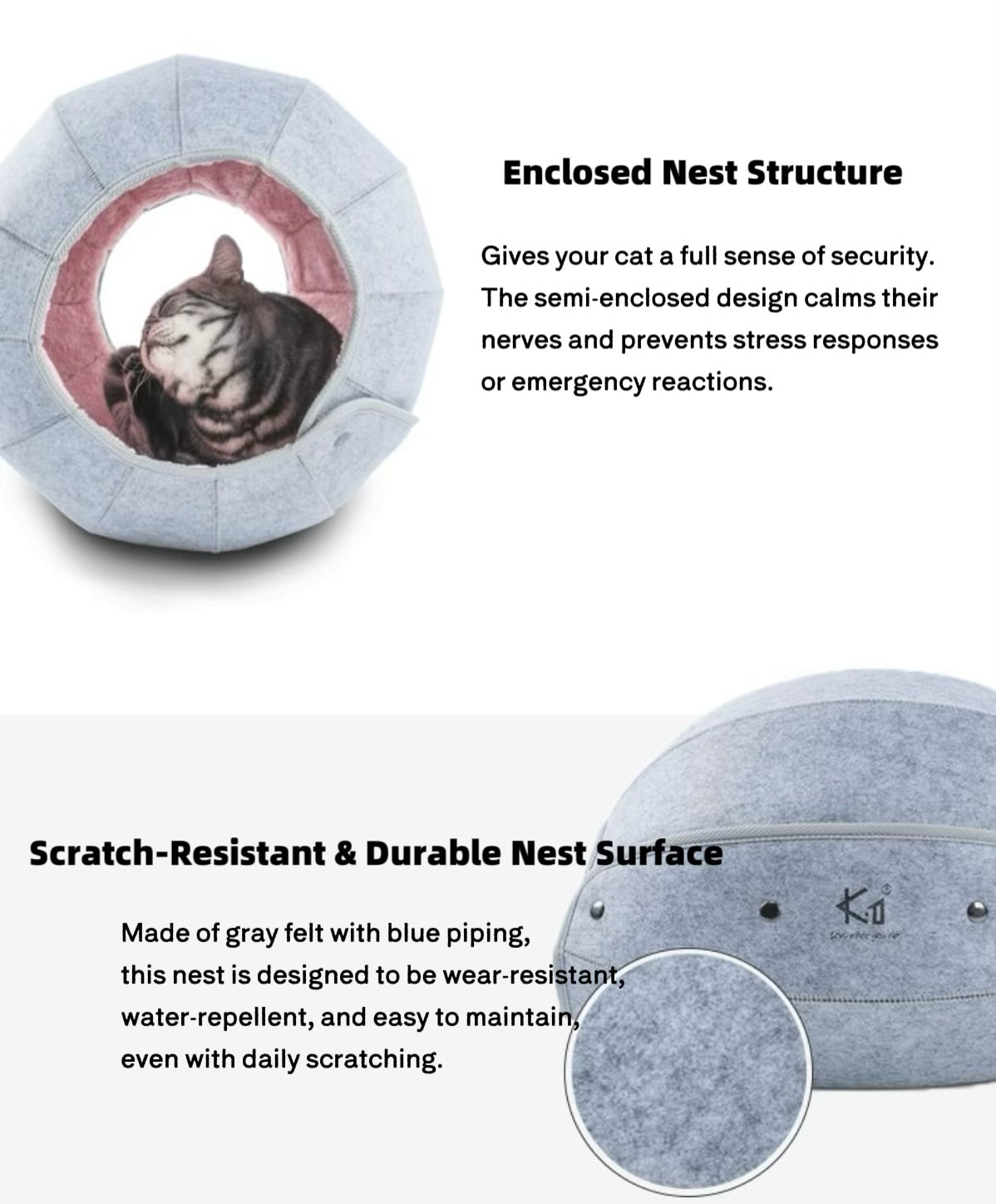 K.1 D.Ball Cat Bed Fun Nest Foldable Transformable Washable Scratch Resistant Cat Cave