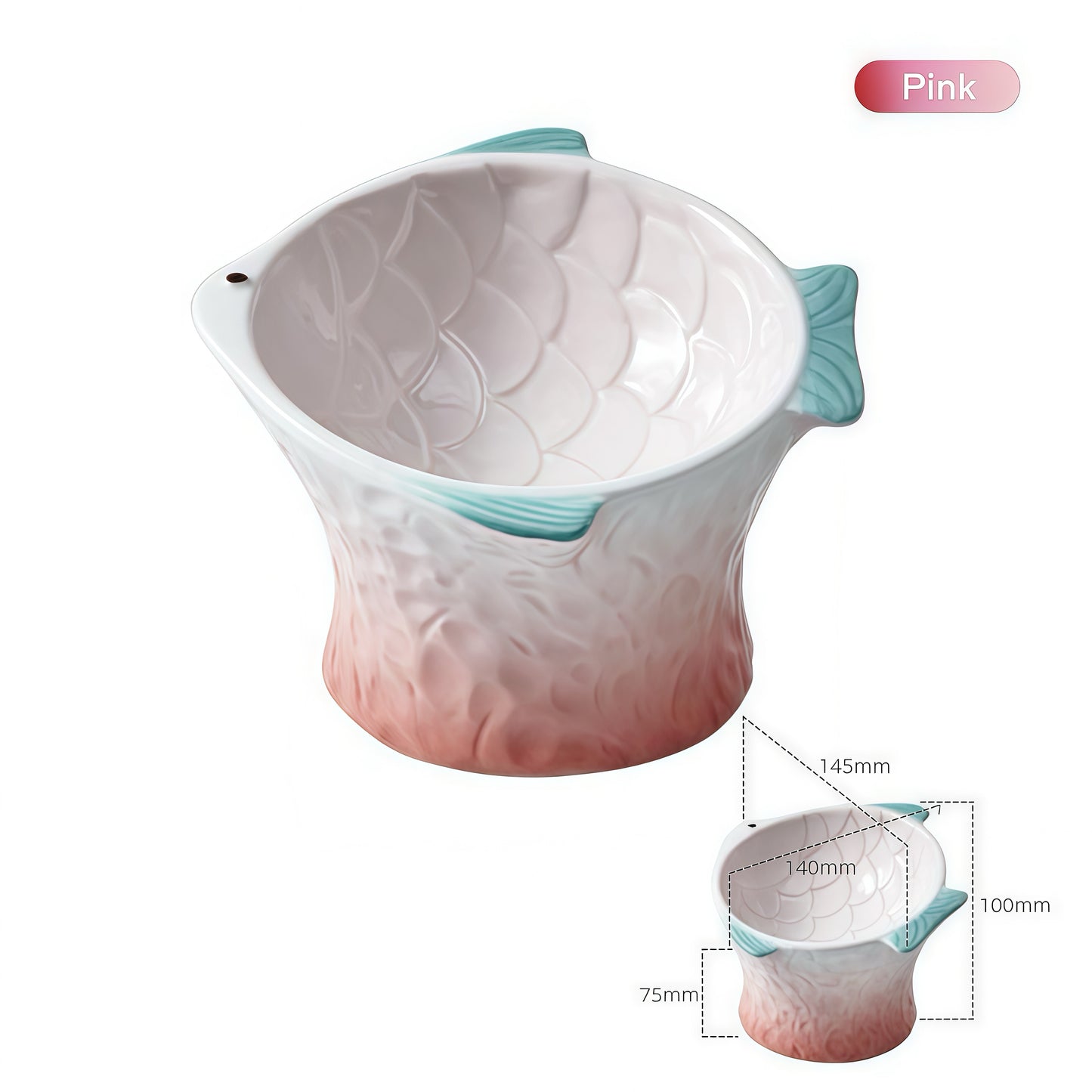 Raised Tilted Ceramic Cat Bowl - Cute Elevated Slanted Shallow Angled Cat Dish - Personalized Pet Feeder for Food Feeding - Ergonomic Anti Vomiting Whisker Fatigue - Size for Cat and Small Dog