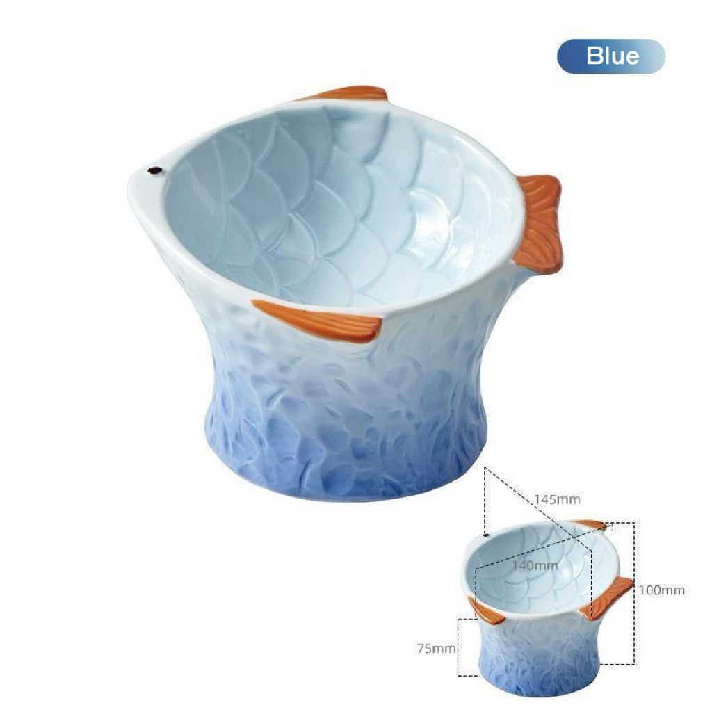 Raised Tilted Ceramic Cat Bowl - Cute Elevated Slanted Shallow Angled Cat Dish - Personalized Pet Feeder for Food Feeding - Ergonomic Anti Vomiting Whisker Fatigue - Size for Cat and Small Dog