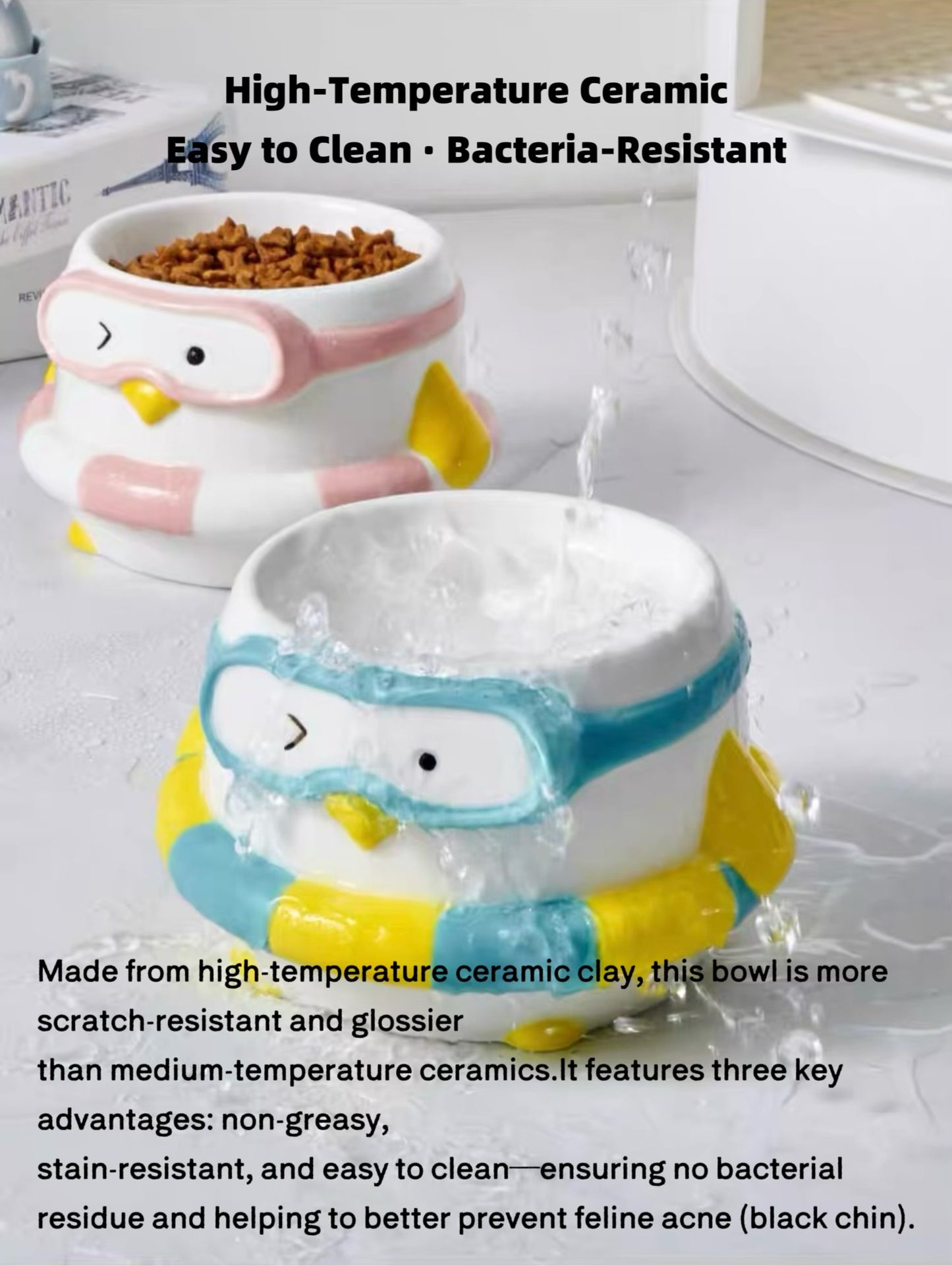 Penguin Swim Ring Ceramic Pet Bowl