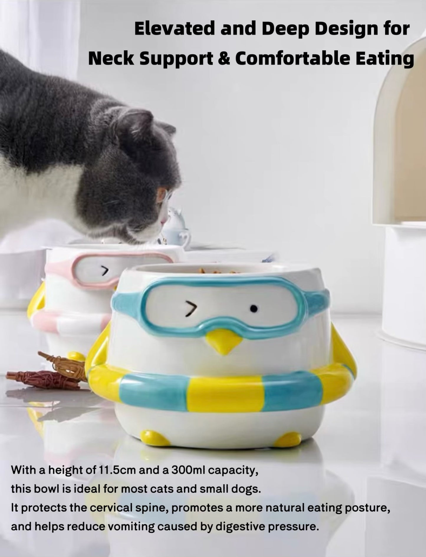 Penguin Swim Ring Ceramic Pet Bowl