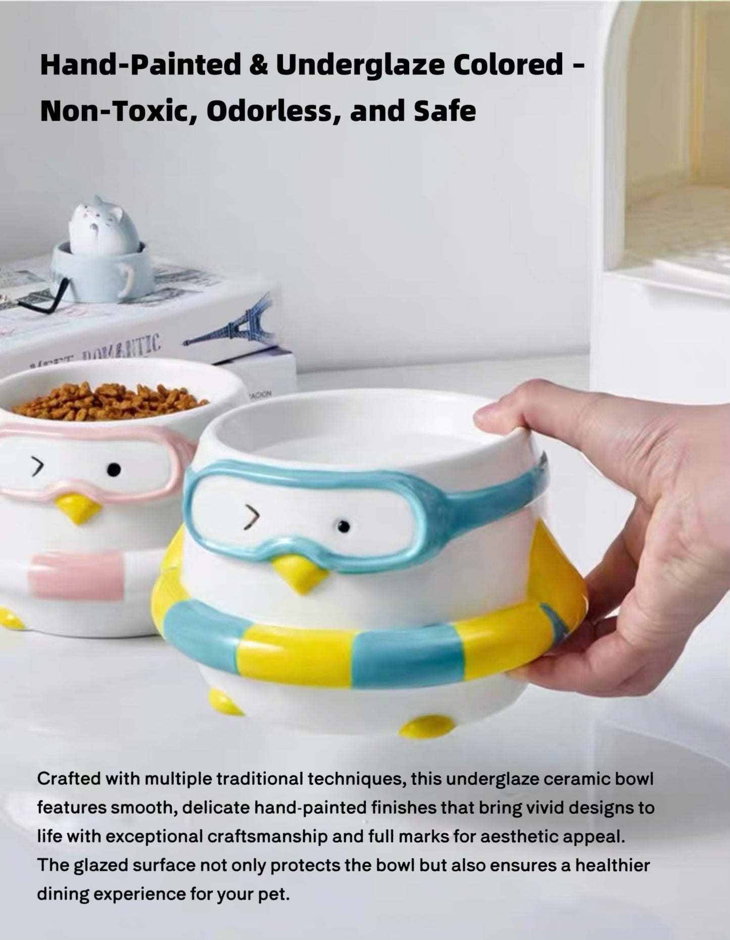 Penguin Swim Ring Ceramic Pet Bowl