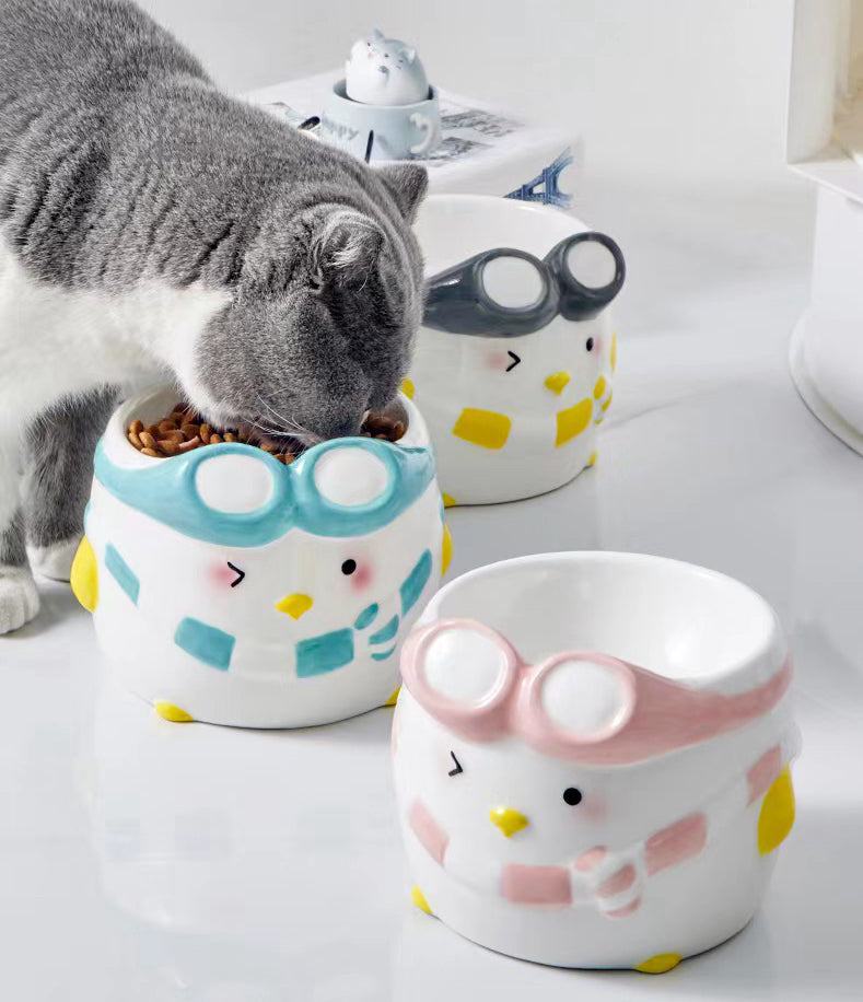 Penguin Ski Ceramic Pet Bowl