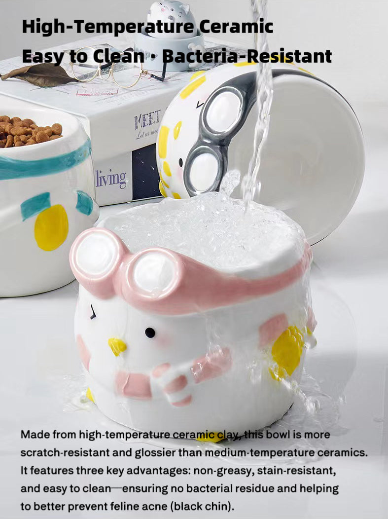 Penguin Ski Ceramic Pet Bowl