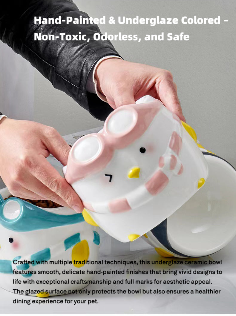 Penguin Ski Ceramic Pet Bowl