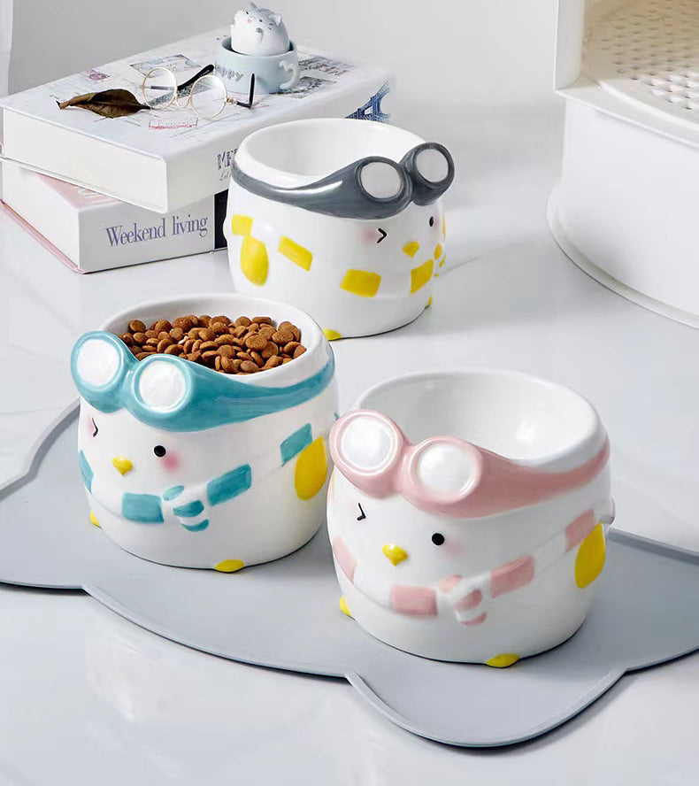 Penguin Ski Ceramic Pet Bowl