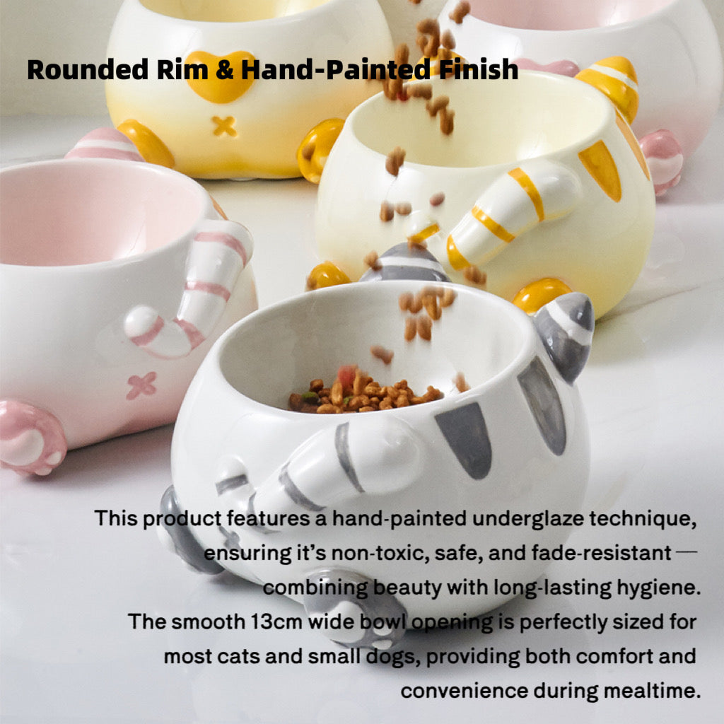 Curvy Cat Butt Ceramic Pet Bowl