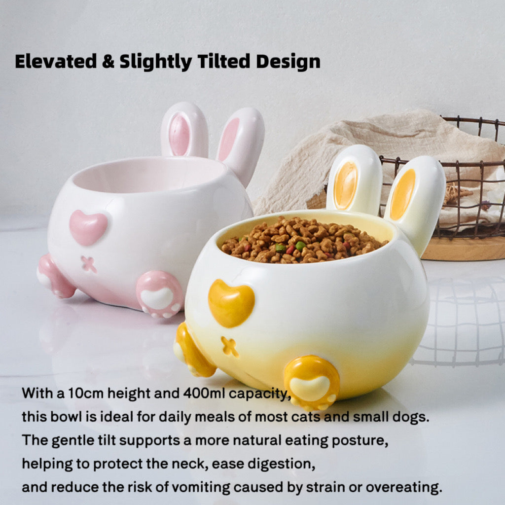 Curvy Bunny Butt Ceramic Pet Bowl with Long Ears