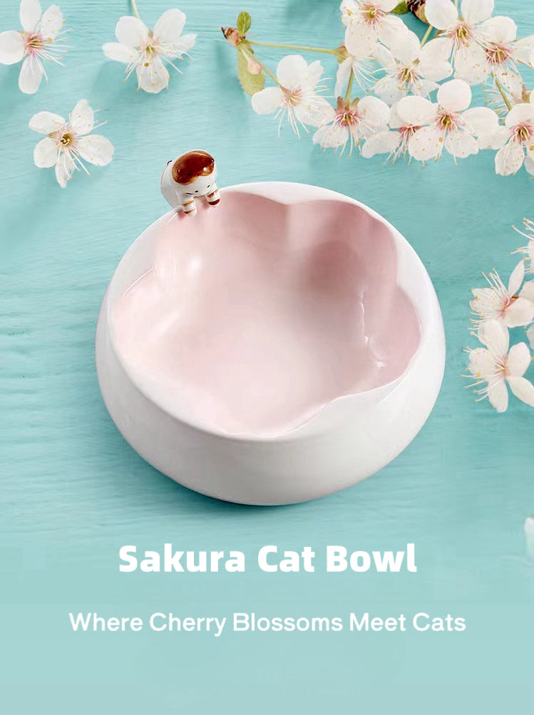 Cat & Sakura Ceramic Pet Bowl