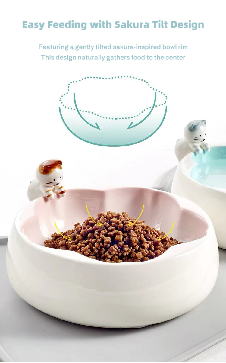 Cat & Sakura Ceramic Pet Bowl