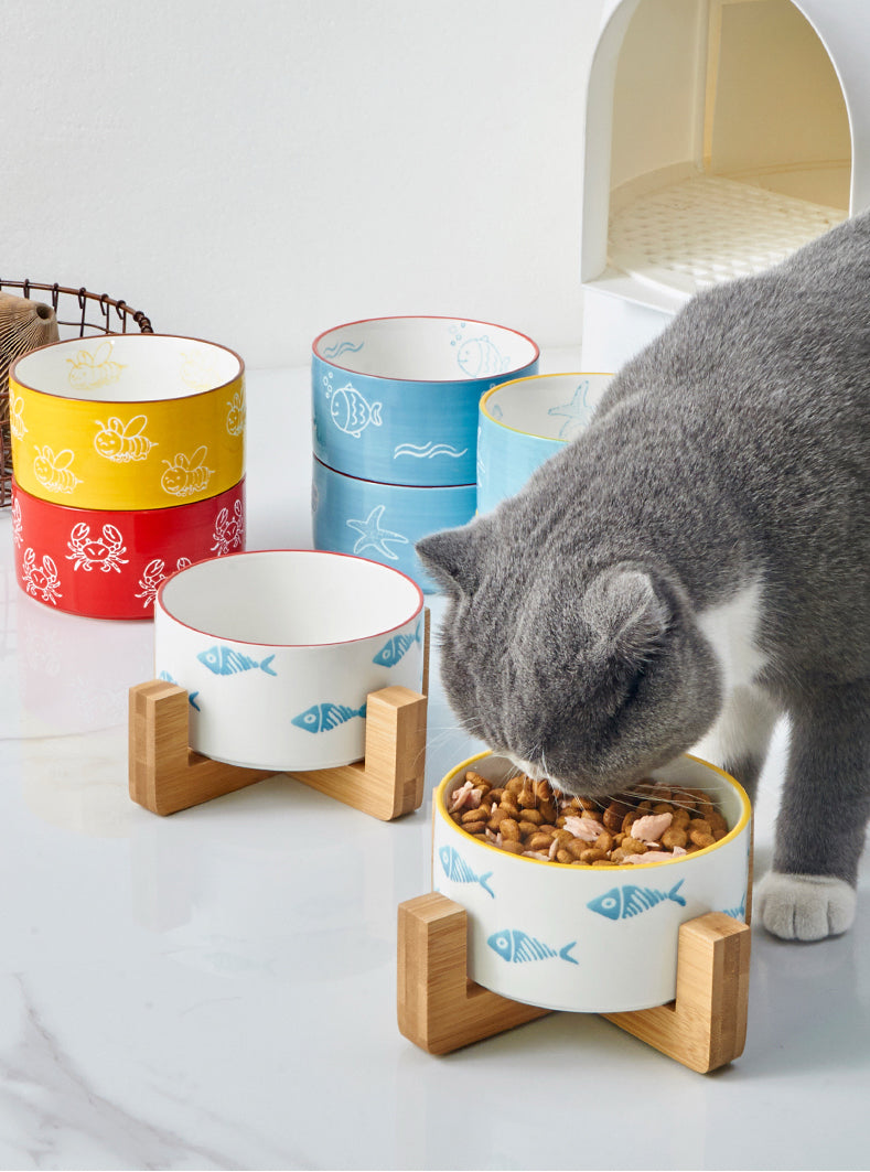 Color-Glazed Ceramic Bowl with Bamboo Stand
