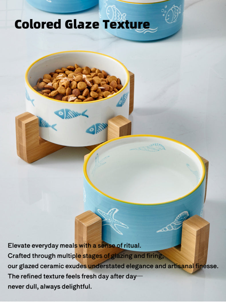 Color-Glazed Ceramic Bowl with Bamboo Stand