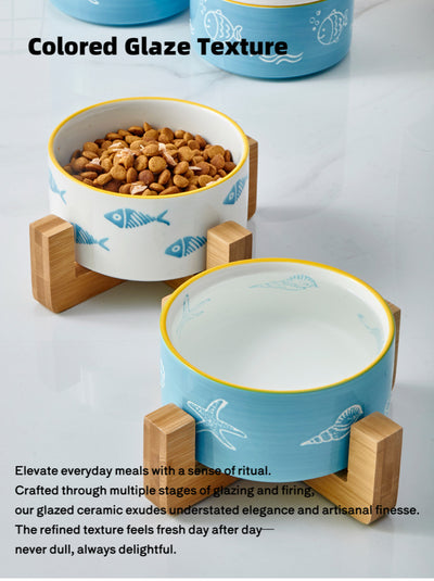 Color-Glazed Ceramic Bowl with Bamboo Stand