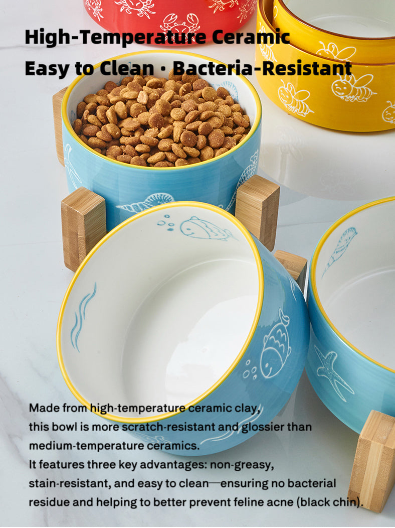 Color-Glazed Ceramic Bowl with Bamboo Stand