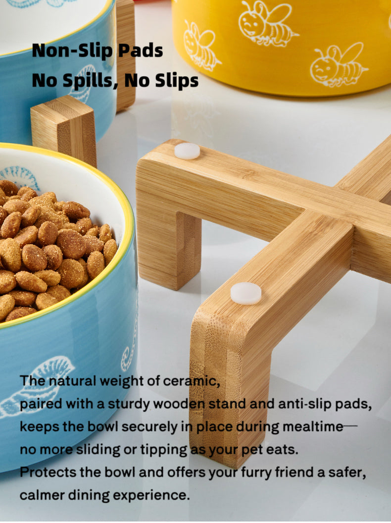 Color-Glazed Ceramic Bowl with Bamboo Stand