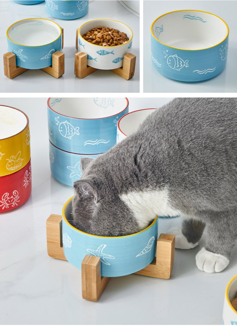 Color-Glazed Ceramic Bowl with Bamboo Stand