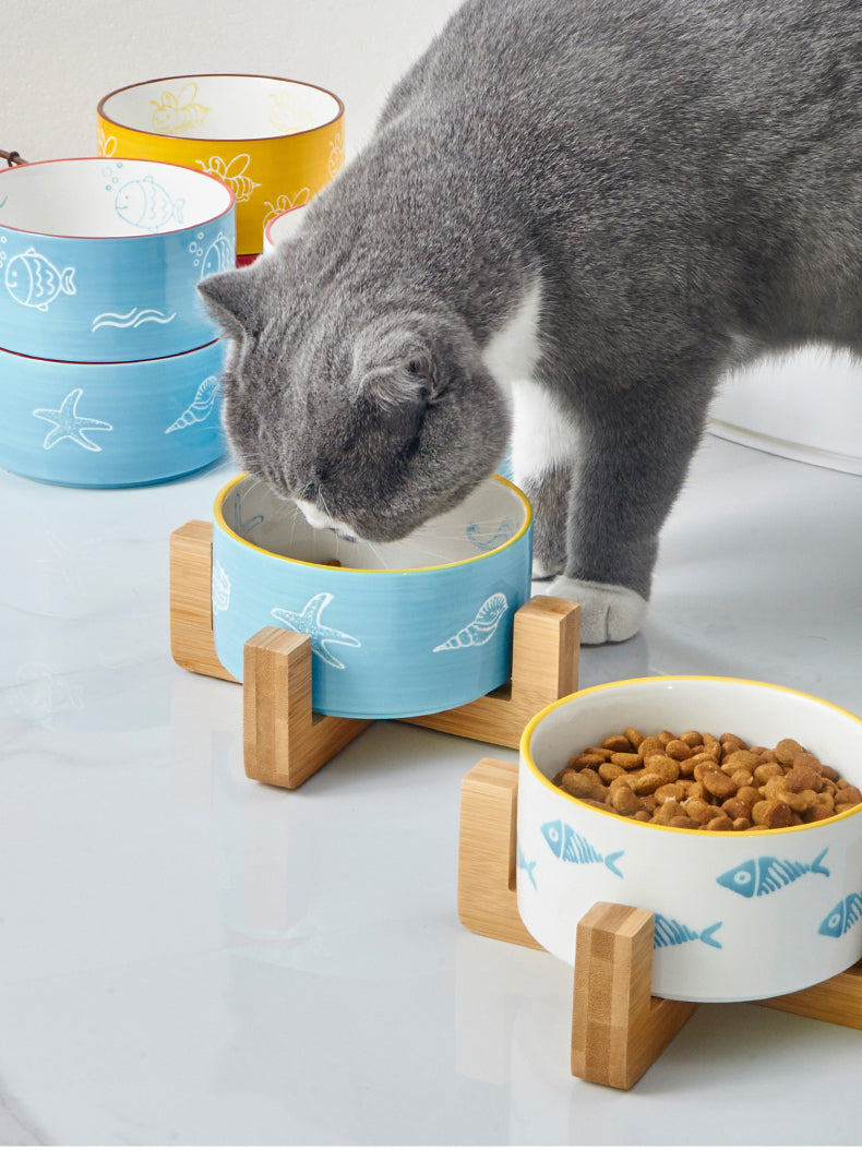 Color-Glazed Ceramic Bowl with Bamboo Stand