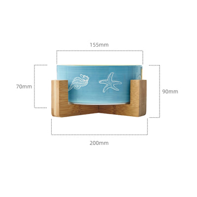 Color-Glazed Ceramic Bowl with Bamboo Stand