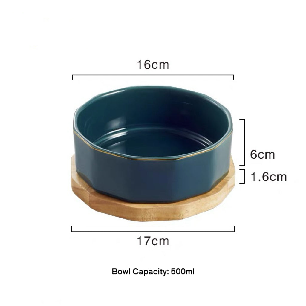 Elegant Ceramic Pet Bowl with Oak Base