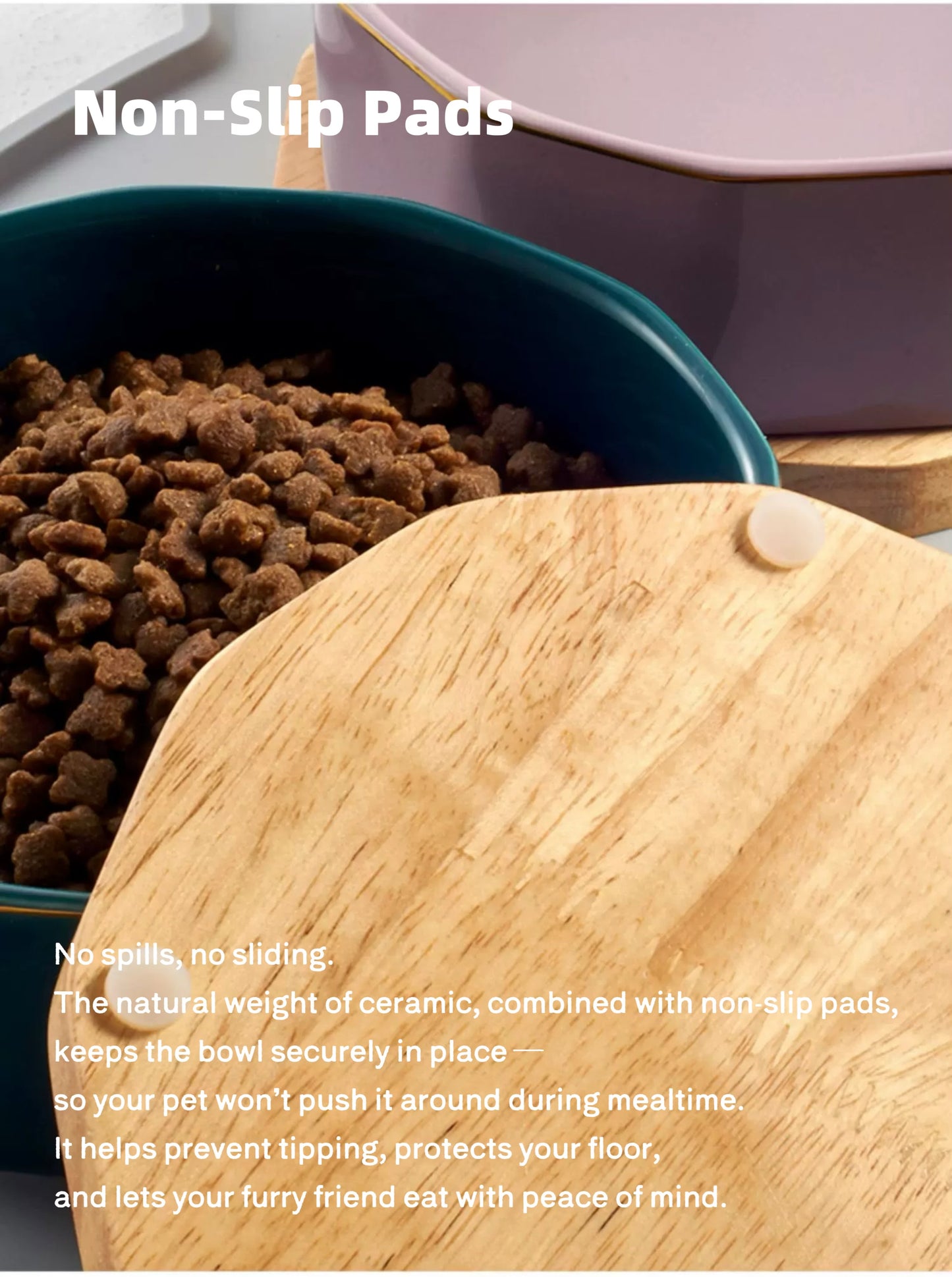 Elegant Ceramic Pet Bowl with Oak Base