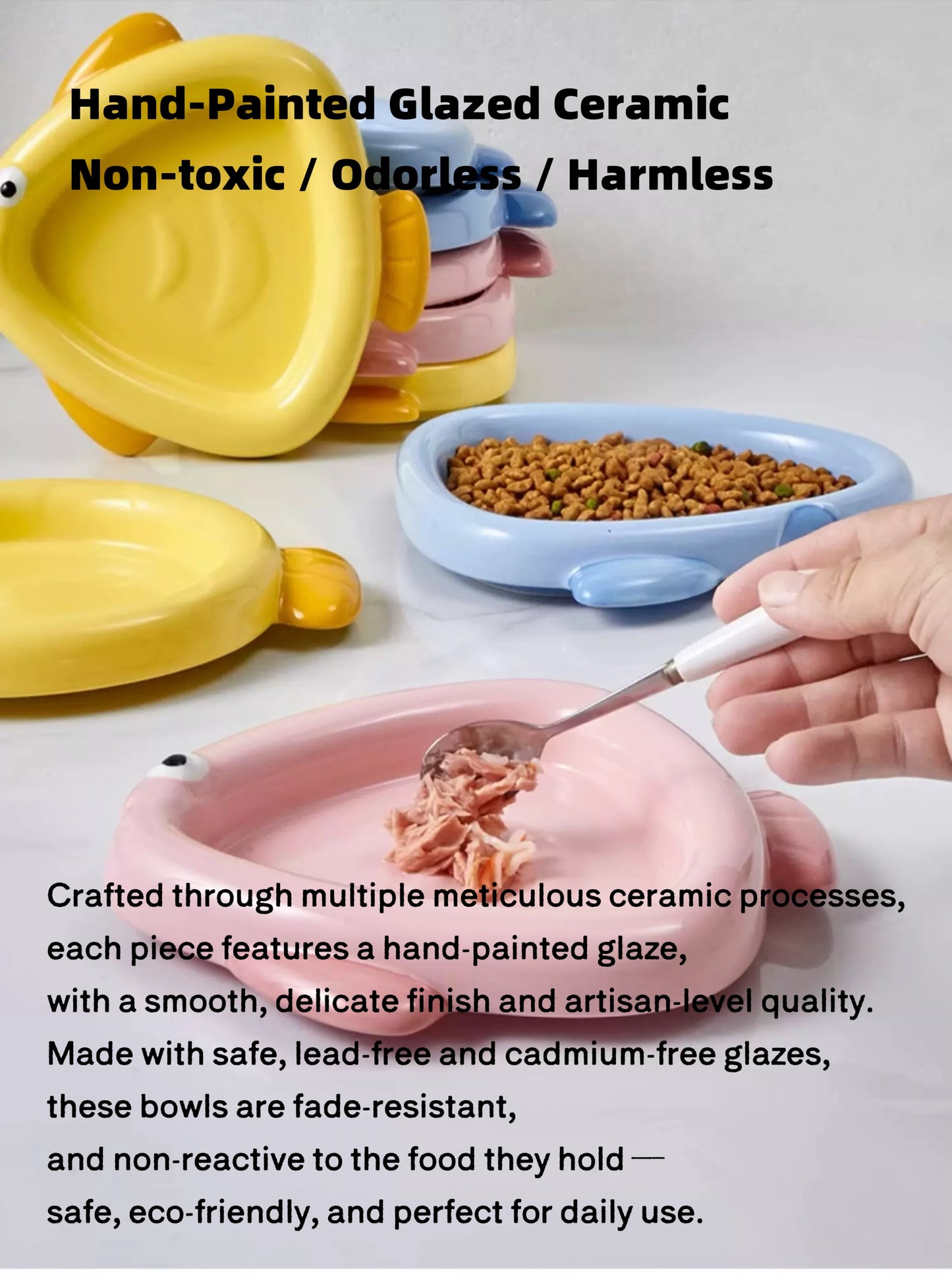 Colorful Ceramic Fish-Shaped Pet Plates