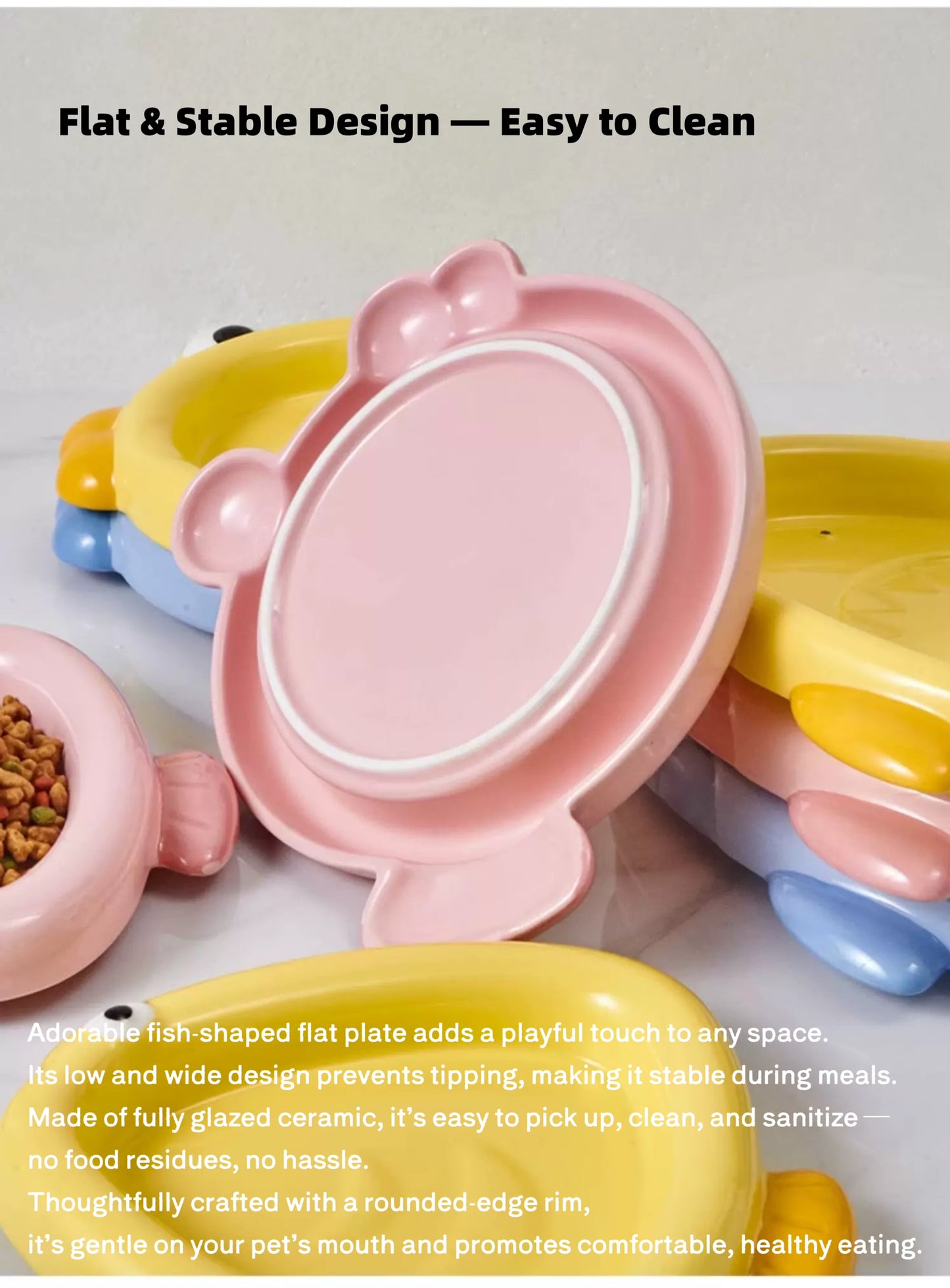 Colorful Ceramic Fish-Shaped Pet Plates