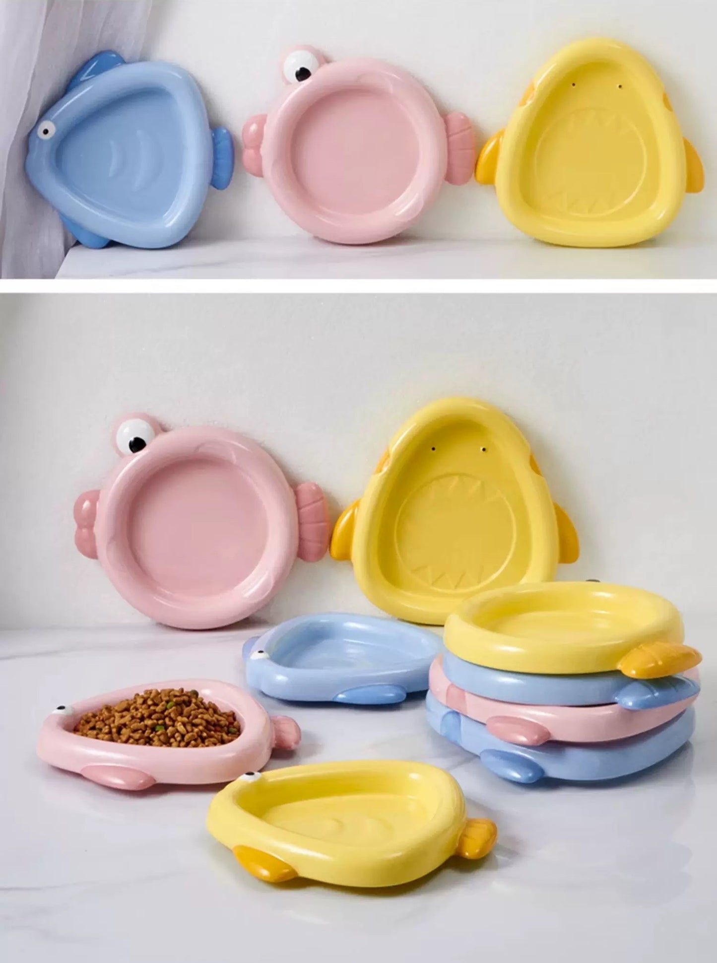 Colorful Ceramic Fish-Shaped Pet Plates