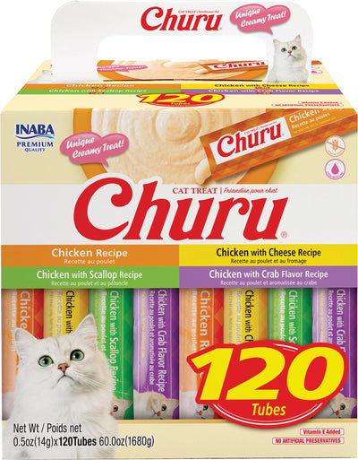 Inaba Churu Grain-Free Tuna Variety Lickable Cat Treat, 14-g tube, 120 count