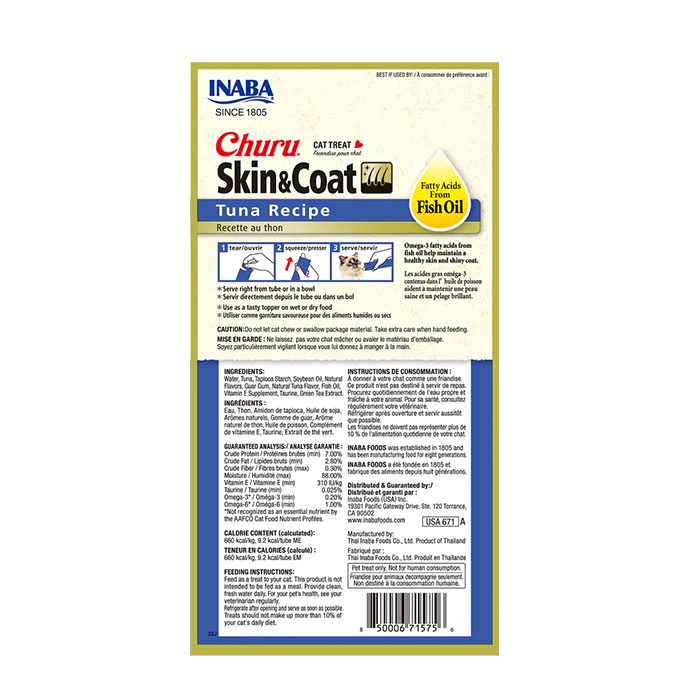 INABA Churu Skin & Coat Tuna Recipe Pack 6 official product image back