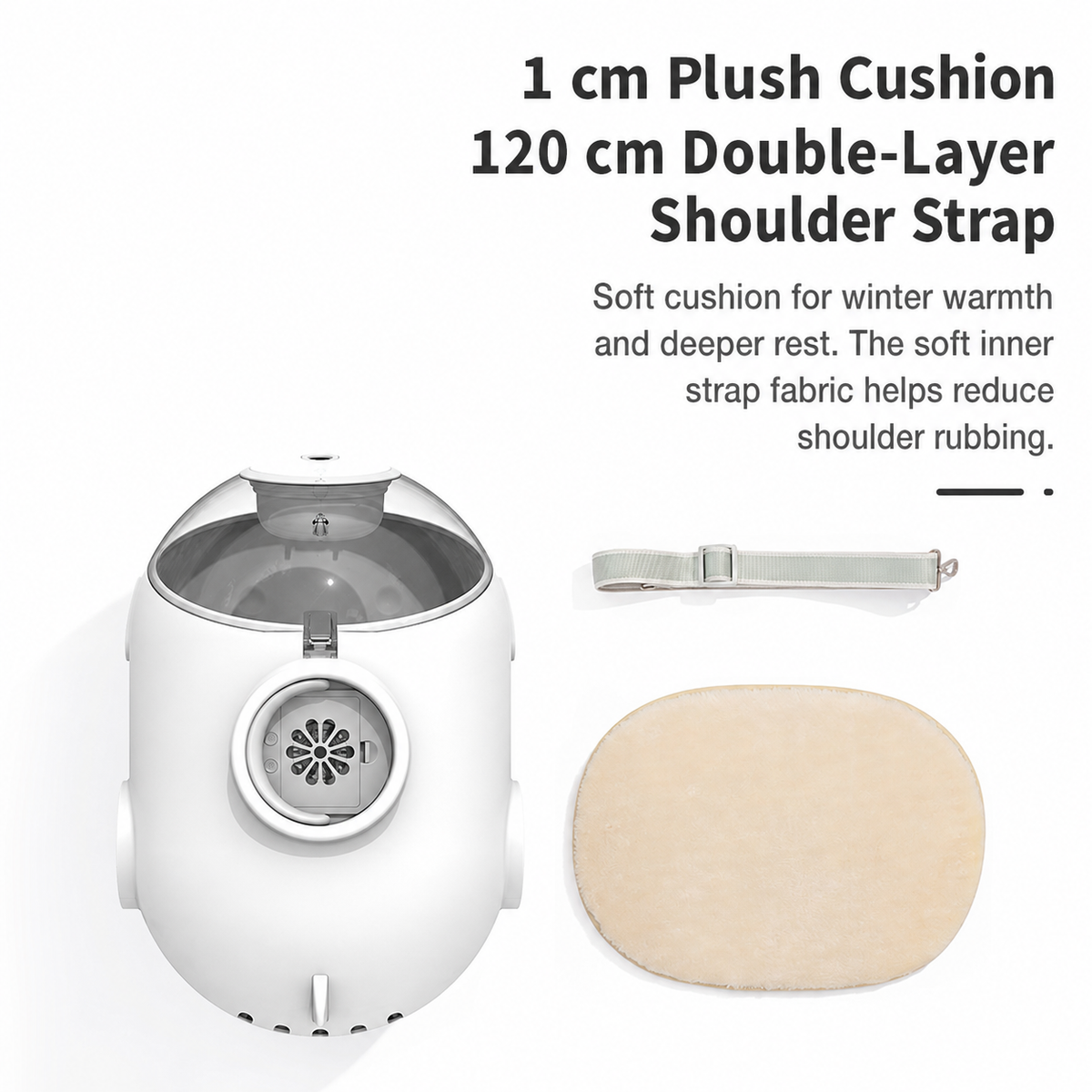 AIWO capsule pet carrier cushion and shoulder strap detail [Gallery: Detail]