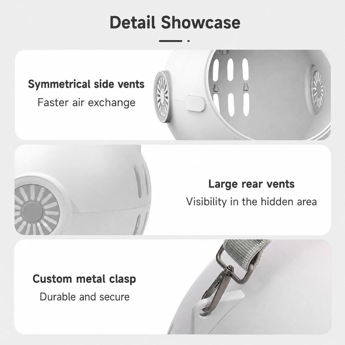 AIWO capsule pet carrier ventilation and metal clasp detail [Gallery: Detail]