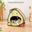 Avocado-shaped cat scratcher house with a cat inside, made for play, scratching, and rest