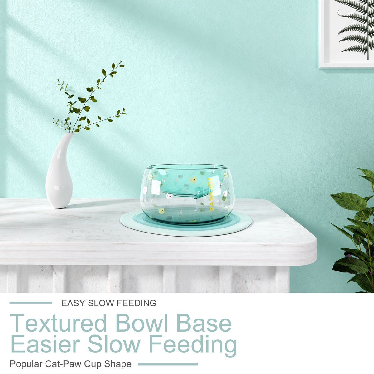 Pawoof green cat bowl with a raised textured base