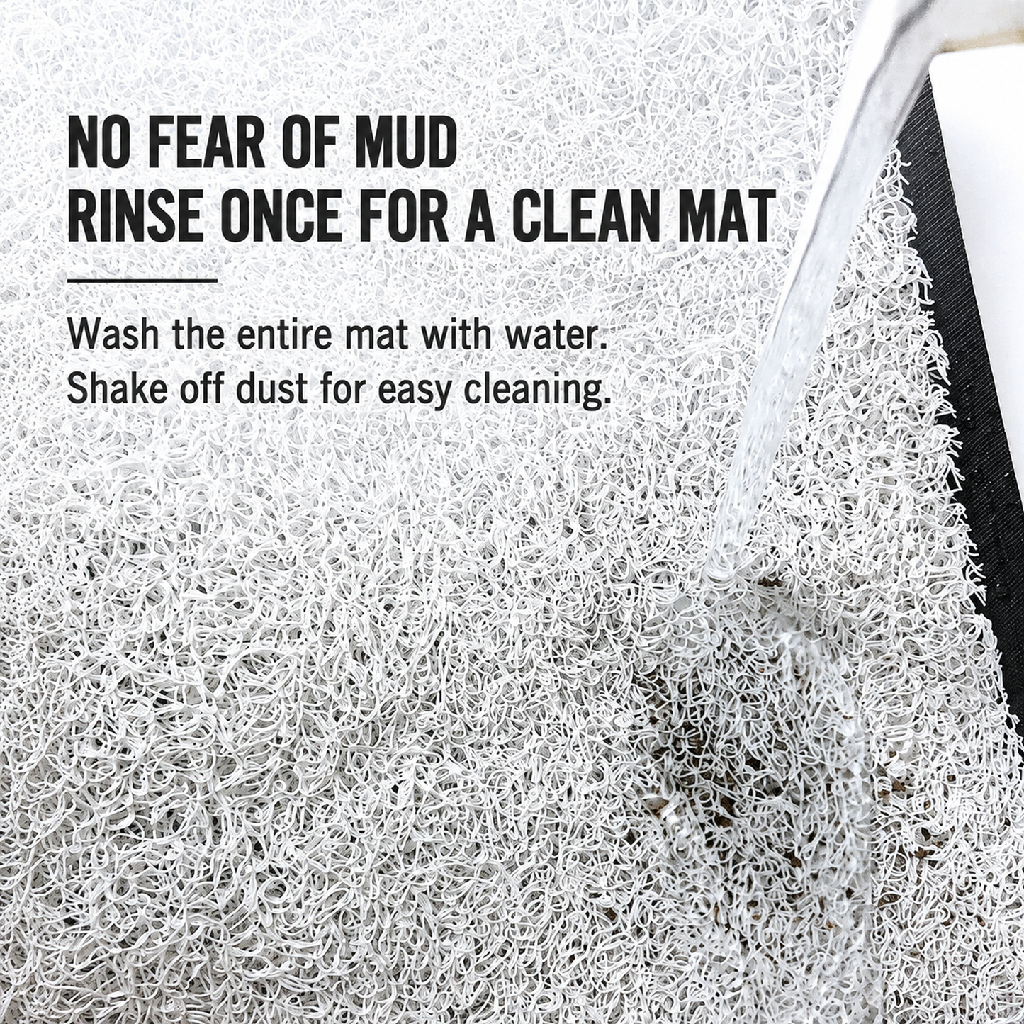 Washable white loop cat litter mat being rinsed with water [Gallery: Shared / Features]