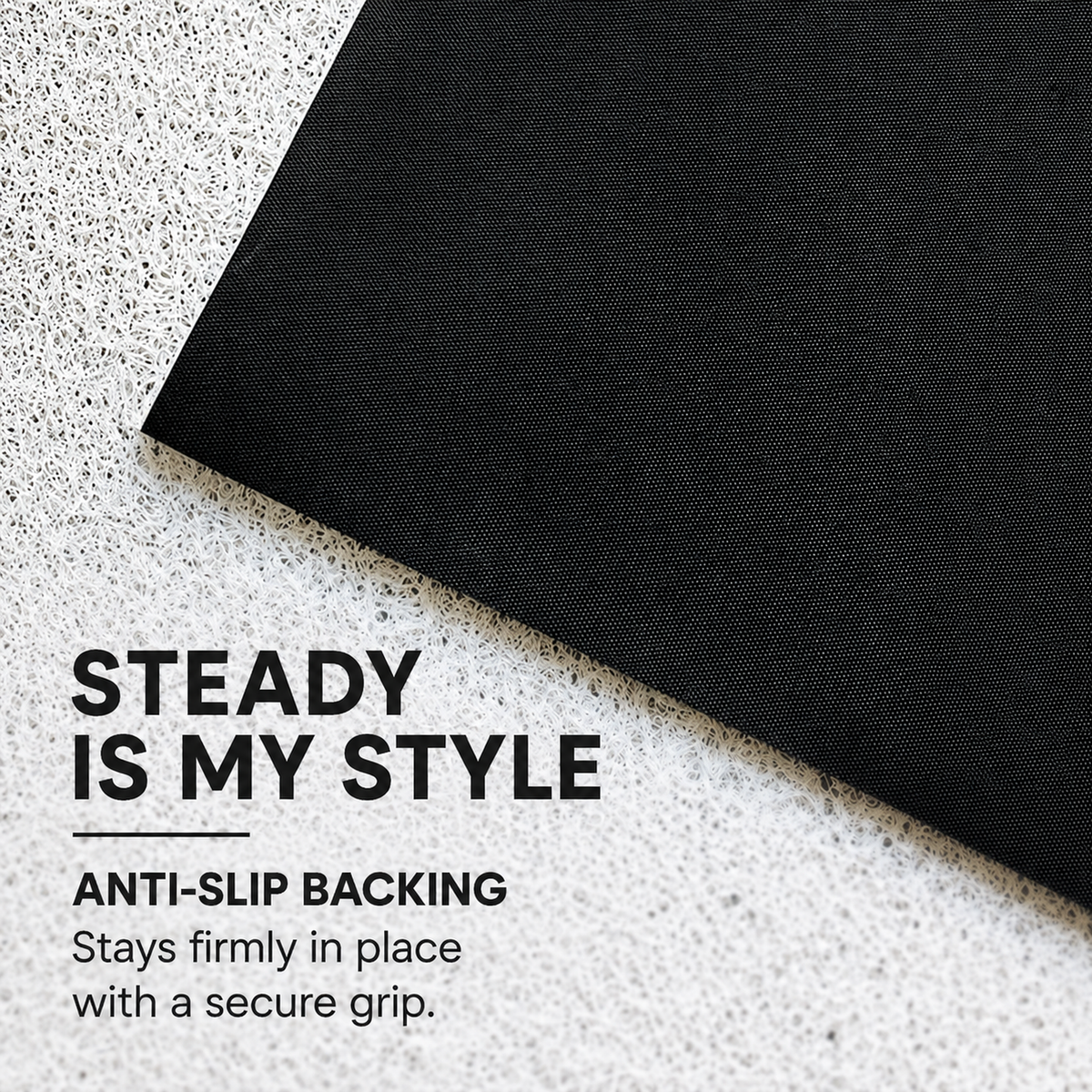 Close-up of the black anti-slip backing on a washable cat litter mat [Gallery: Shared / Features]