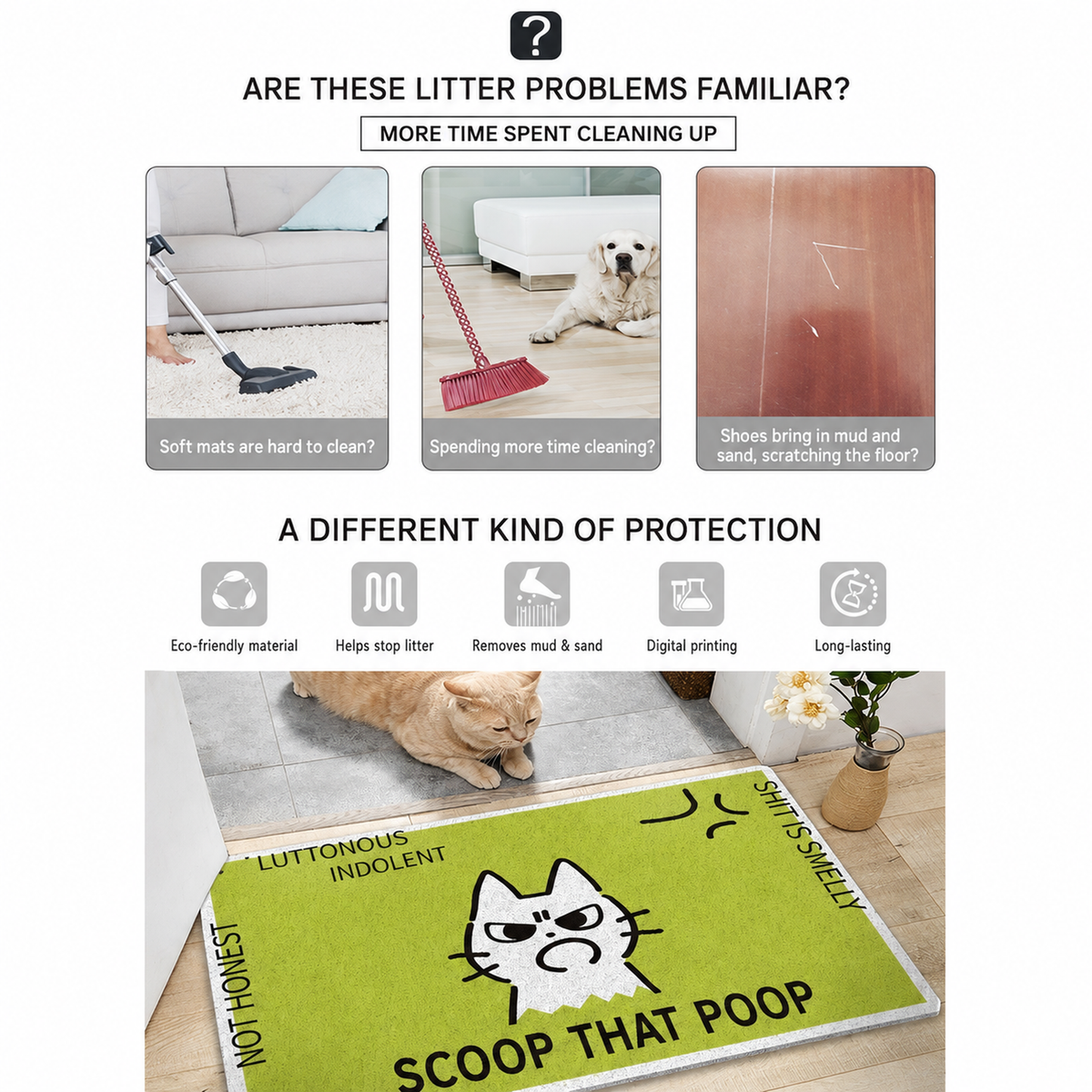 Cat litter mat protection comparison showing litter control and floor protection [Gallery: Shared / Lifestyle]