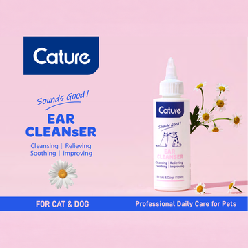 CATURE - Purelab Cat and Dog Ear Cleanser 120ml | source media 32960137298082 | content-safe square revision | TEXT_LAYOUT_REBUILD | textLayer=source-pixel-preserved | backgroundMode=locked-center-outpaint | 20260920-v1