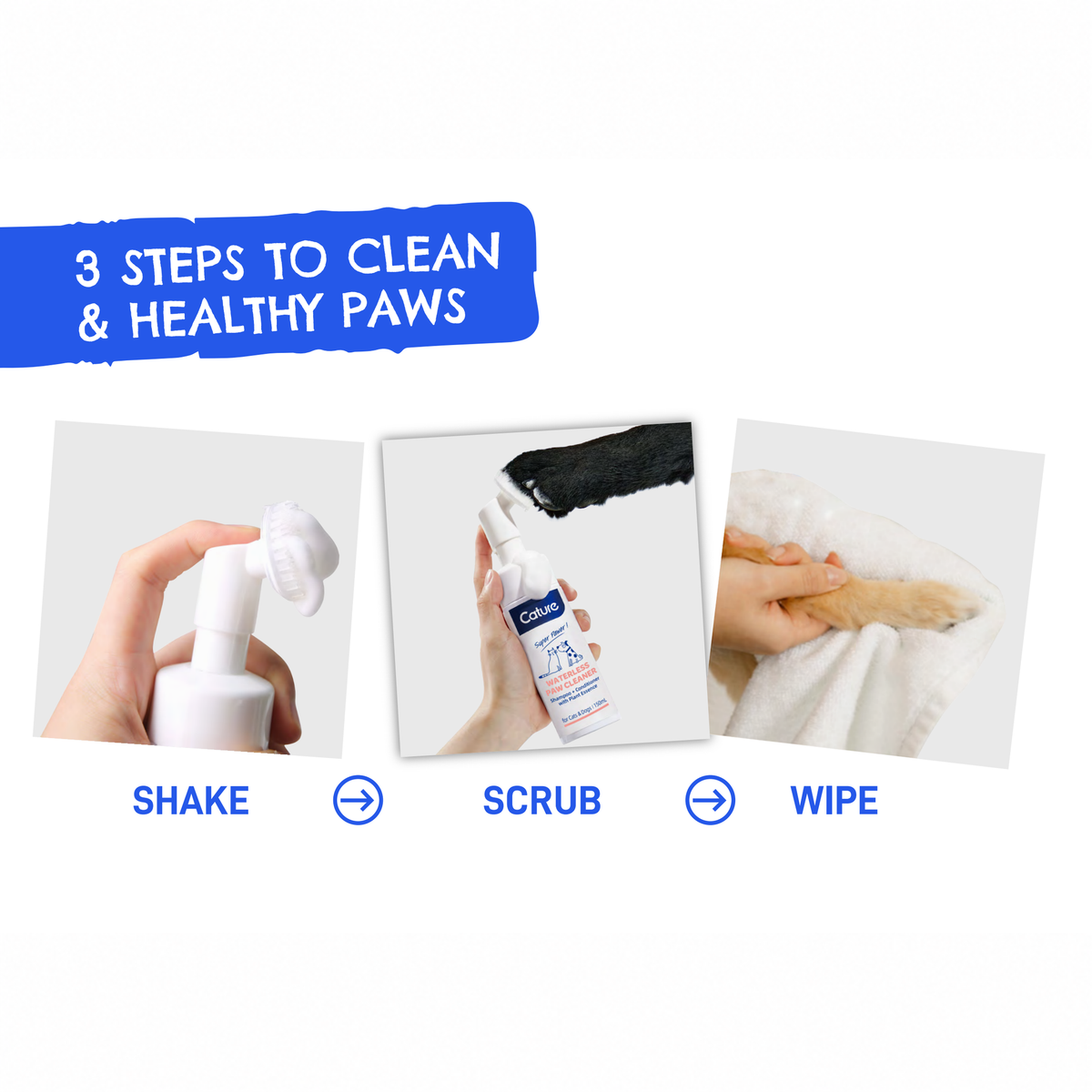 CATURE - Purelab Pet Dry Wash Paw Foam with Brush 150ml | source media 32960172097698 | content-safe square revision | TEXT_LAYOUT_REBUILD | textLayer=source-pixel-preserved | backgroundMode=locked-center-outpaint | 20260920-v1