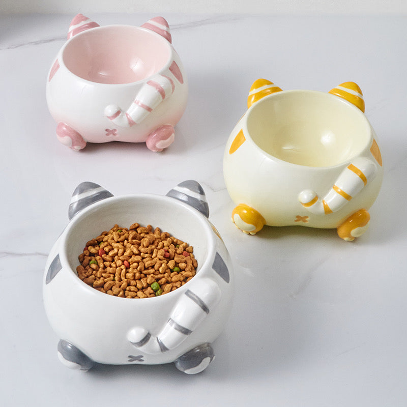 Curvy Cat Butt Ceramic Pet Bowl