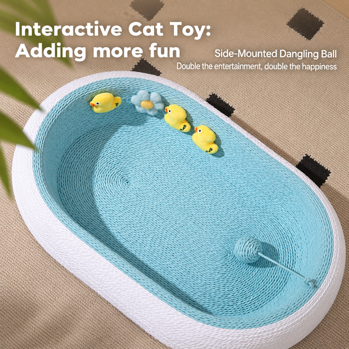 3-in-1 cat scratcher side-mounted dangling ball toy feature