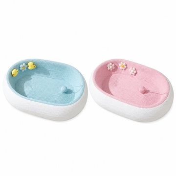 3-in-1 Deep-Dish Woven Cat Scratcher blue and pink variants white background hero