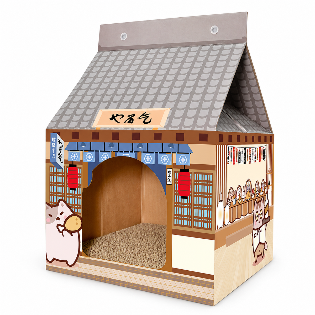 Deku Deep Night Diner cardboard cat scratcher house, white background