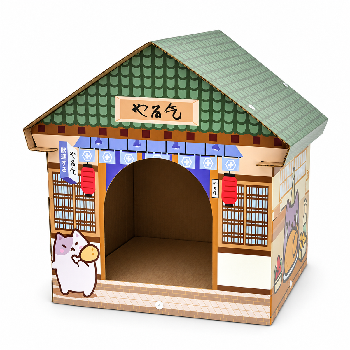 Deku Large A-Frame cardboard cat house, white background