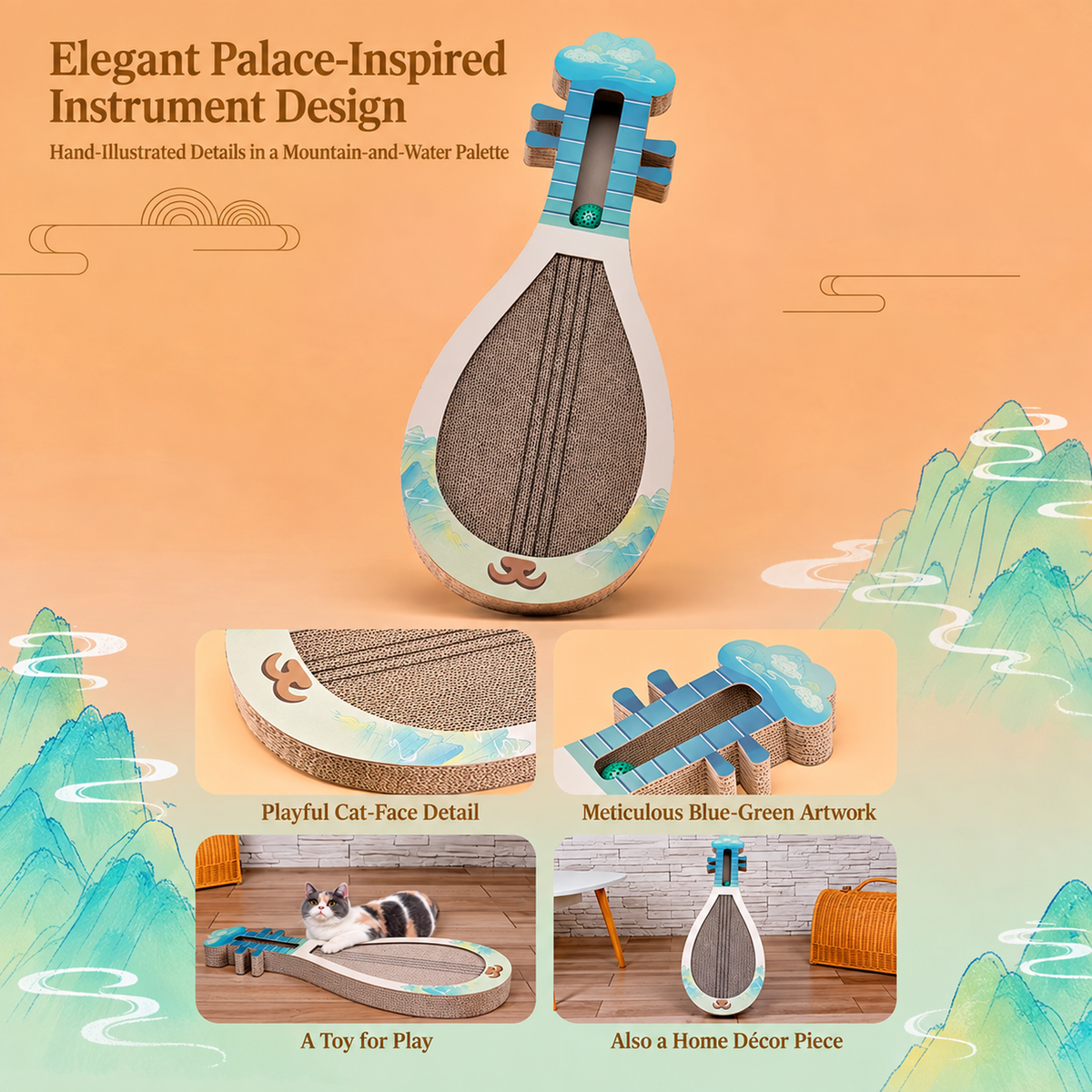 YISHIWU Pipa Musical Cat Scratcher translated detail image 02 | English square graphic