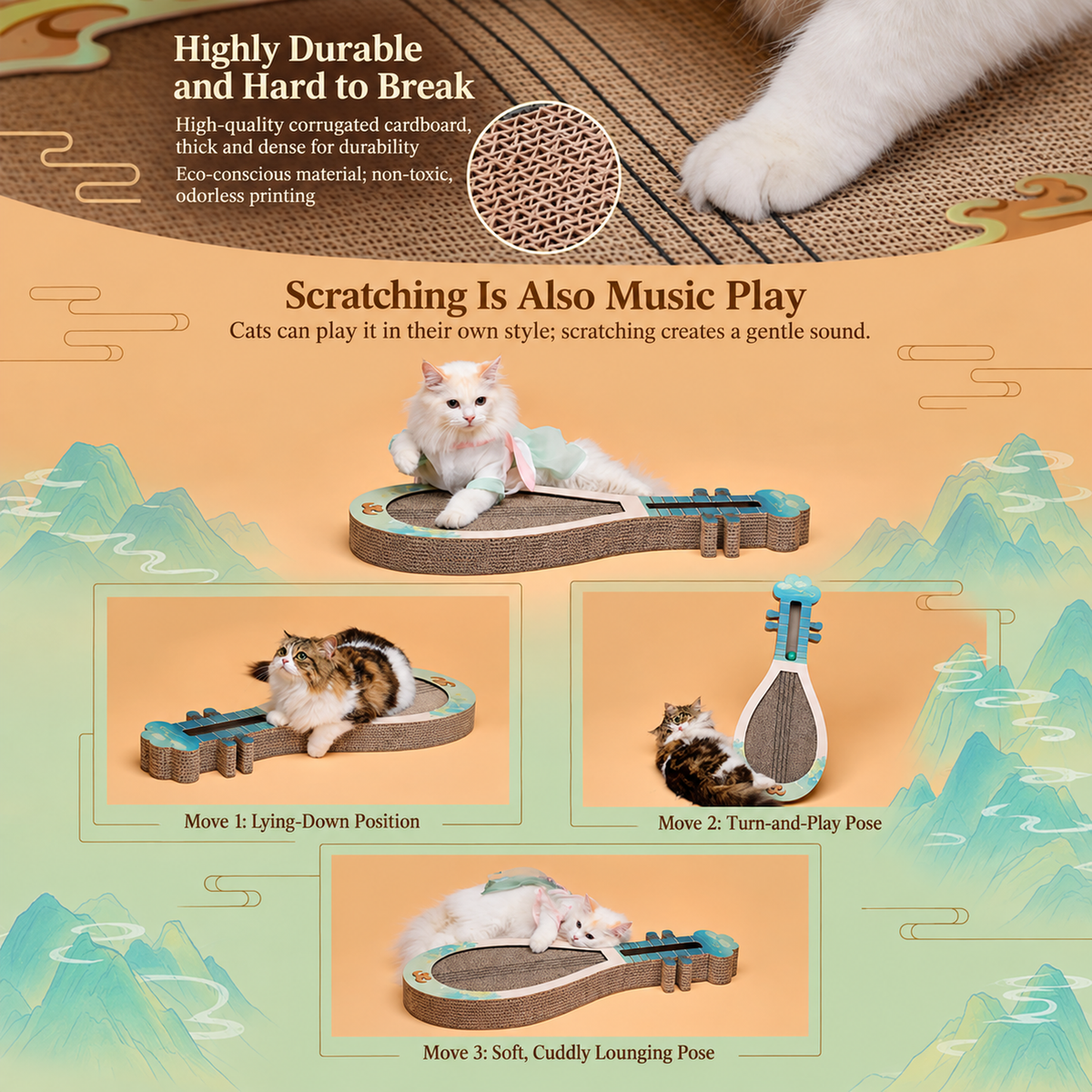 YISHIWU Pipa Musical Cat Scratcher translated detail image 05 | English square graphic