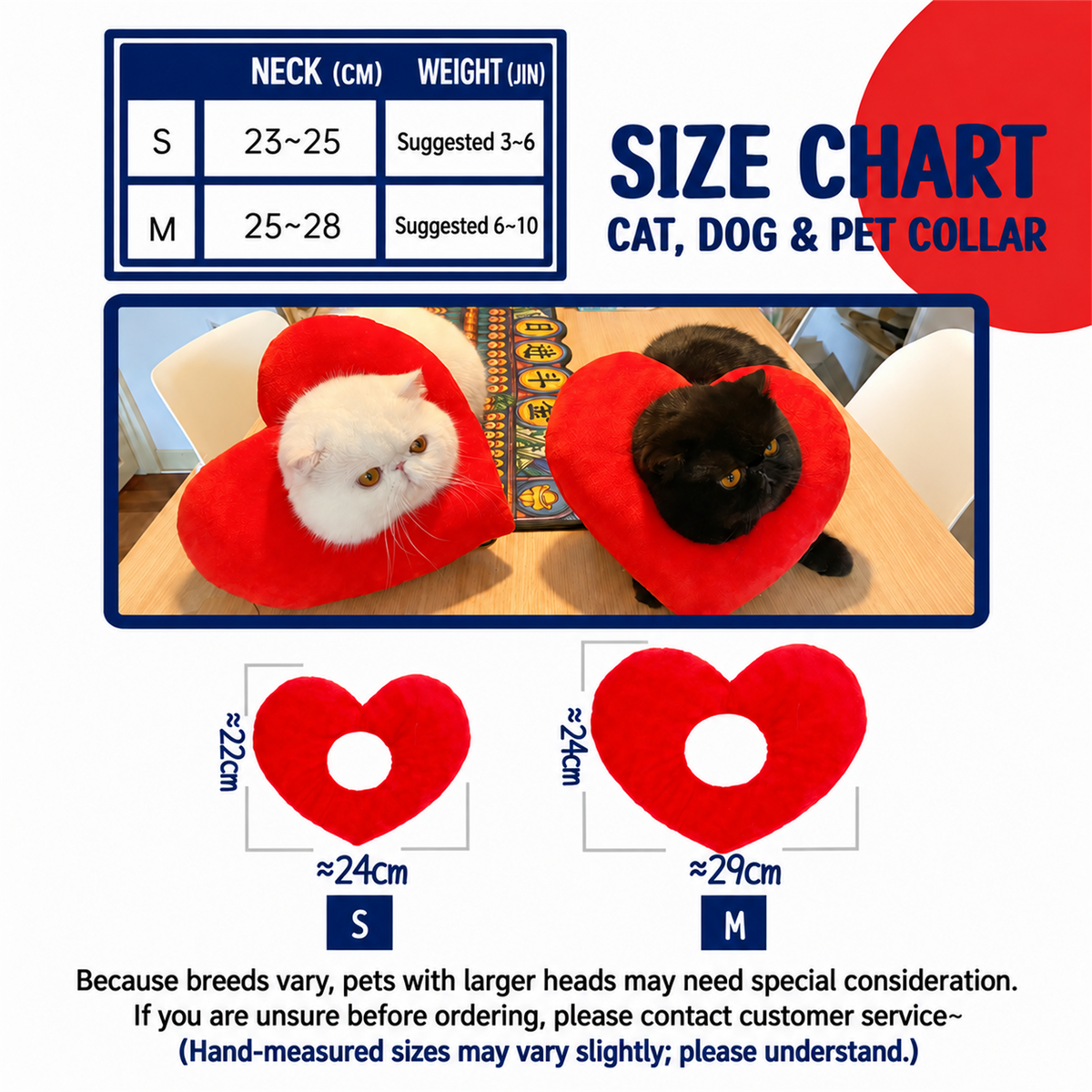 Bigger Fish heart cat Elizabeth collar - English translated detail module 07 size chart